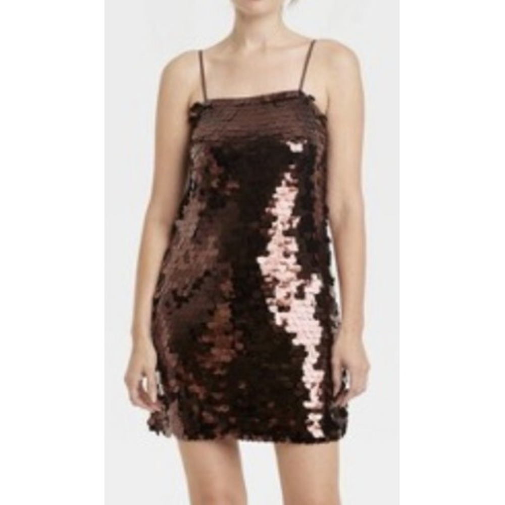 Women's Sleeveless Brown Sequin Mini Party Shift Dress Paillette Size S